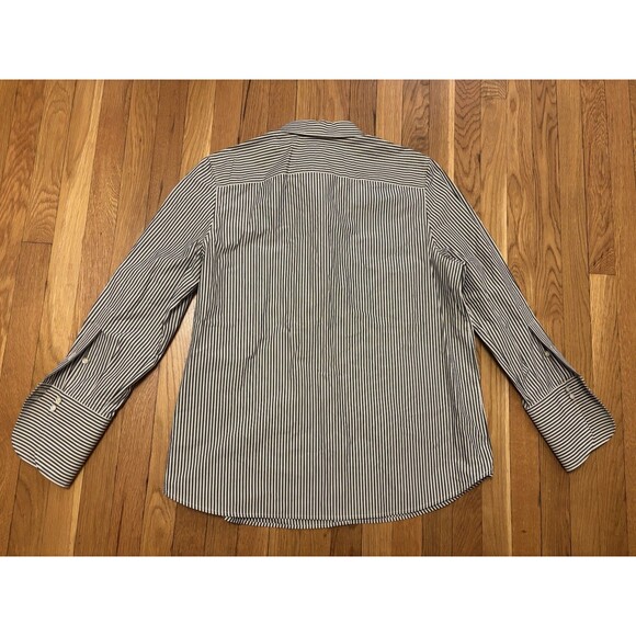 Tory Burch Cotton Poplin Button Up Blouse Shirt Striped Navy Blue White Size 16 - Picture 8 of 8